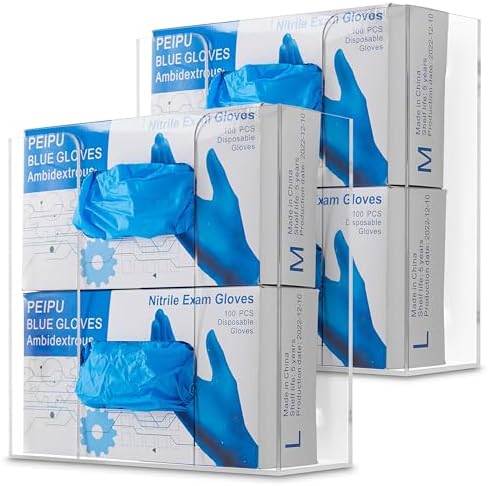 Stock Your Home Double Acrylic Gloves Dispenser (2 Pack) Tissue Box Shelf, Glove Holder Wall Mount, for Kitchen, Cleaning Closet, Lab, Exam, Office