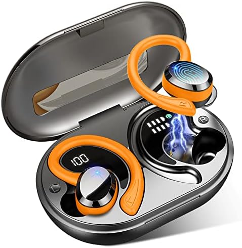 Wireless Earbuds Sport, 2025 Bluetooth 5.3 Headphones Bass Hi-Fi Stereo Over Ear Buds, 48Hrs Noise Cancelling Headset with Earhook, IP7 Waterproof Earphones Workout Running for Laptop Pad Android iOS