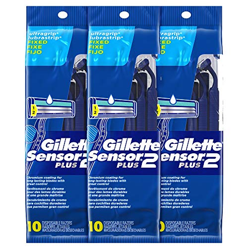 Gillette Sensor2 Plus Fixed Men's Disposable Razor, 10 Count (Pack of 3) Blue