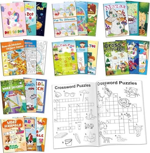 24 Mini Activity Books for Kids Party Favors ages 4-8 8-12,Fun and Challenges include Mazes, Dot to Dot,Word Search, Word Scramble and More for Goodie Bag Stuffer Classroom Activity