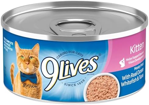 9Lives Wet Kitten Food, Meaty Paté with Real Ocean Whitefish & Tuna, 5.5 Oz. Can, (Pack of 24)