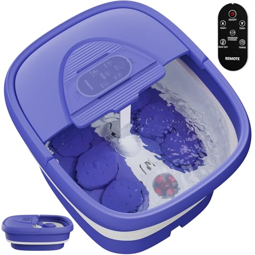 Foot Spa Collapsible, Foot Bath Massager with Heat, Remote, Timer, and 24 Motorized Shiatsu Massage Balls, Foot Soaking Tub Supports Hot/Cold Water Soaking