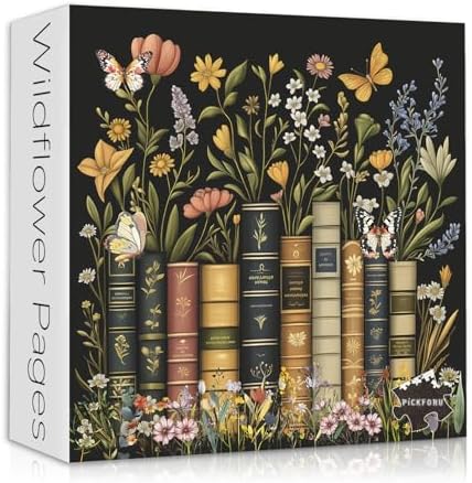 Wildflowers Puzzles for Adults 1000 Pieces, PICKFORU Wildflower Pages Jigsaw Puzzle, Vintage Book Puzzles for Book Lover, Plant Floral Flowers Puzzle as Home Decor