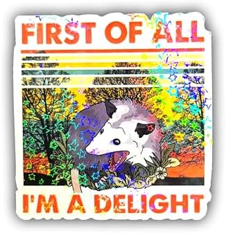 3pcs First of All I'm A Delight Holographic Stickers, Funny Possum Hologrpahic Vinyl Stickers,Sarcastic Holographic Vinyl Water Assistant Sparkly Stickers for Laptop Phone Water Bottle Kindle