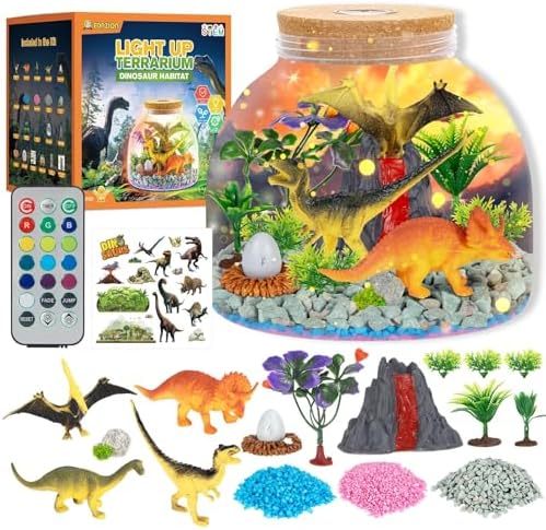 Light Up Terrarium Kit for Kids — Build a Prehistoric Dinosaur Habitat | Dinosaur Toys for Kids, Science Kits, Arts and Crafts for Kids, Boys Toys Ages 4+, Kids Gifts
