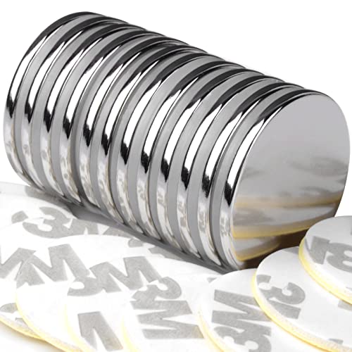 12 Pack Strong Neodymium Magnets Disc Heavy Duty,Round Rare Earth Magnets with Double-Sided Adhesive,Thin Magnets Fridge, Small Magnets for Whiteboard,DIY, Cabinet, Scientific, Craft-25mmx2mm