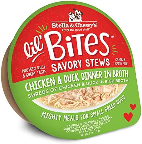 Stella & Chewy's Lil Bites Savory Stews for Small Breeds Chicken & Duck Dinner in Broth, 2.7 Ounce (Pack of 12)