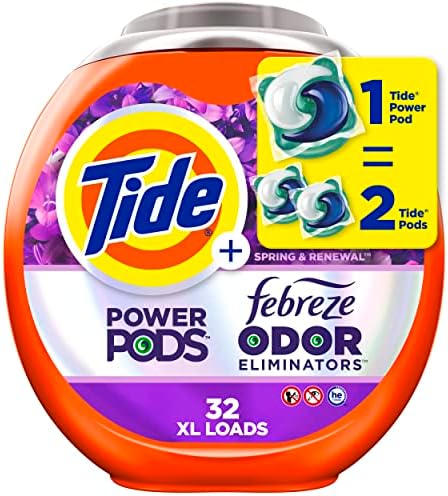 Tide Power Pods Laundry Detergent Pacs with Febreze 32 Count Spring & Renewal Scent Febreze Freshness with Odor Eliminators