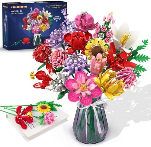HOGOKIDS Flowers Bouquet Building Set - 1413PCS Bouquet Botanical Collection Building Blocks Toy, 18 Flowers Home Plant Decor, Christmas Birthday Gift for Adults Kids Girls Ages 8+