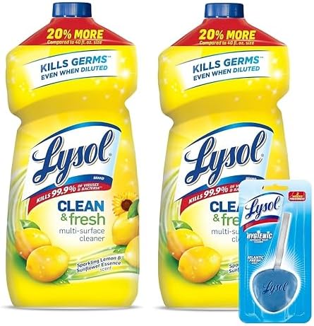 Reckitt Lysol Clean and Fresh Multi-Surface Cleaner, Lemon Sunflower Scent, 48 Oz (Pack of 2) -With 1ct Auto In-The-Bowl Toilet Cleaner, Ocean Fresh