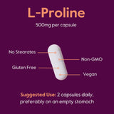 BESTVITE L-Proline 500mg (240 Vegetarian Capsules) (120 x 2) - No Stearates - No Fillers - Vegan - Gluten Free - Non GMO