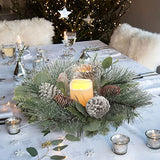 18" Christmas Wreath for Table Centerpieces Advent Wreath with Flameless Candles Table Wreath with Detachable Glass Holder Rusitc Christmas Candle Centerpieces Artificial Wreaths for Front Door Window