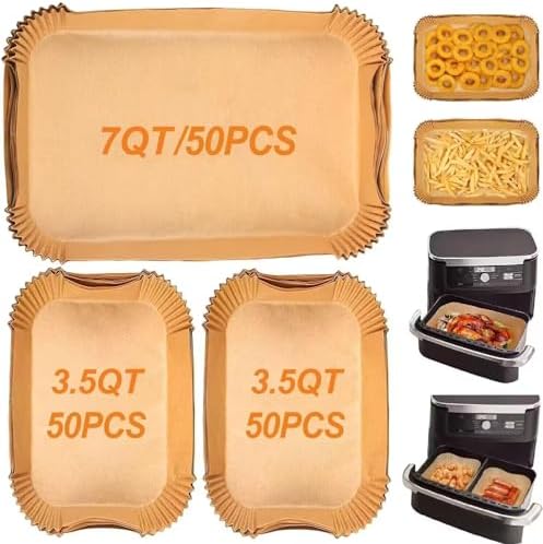 150PCS Air Fryer Liners for Ninja Foodi DZ071 7QT DualZone Air Fryer & Instant VersaZone 9QT Air Fryer, 100pcs Small Parchment Paper Liners for 3.5QT Zone & 50pcs Large Liners for 7QT/11-QT MegaZone