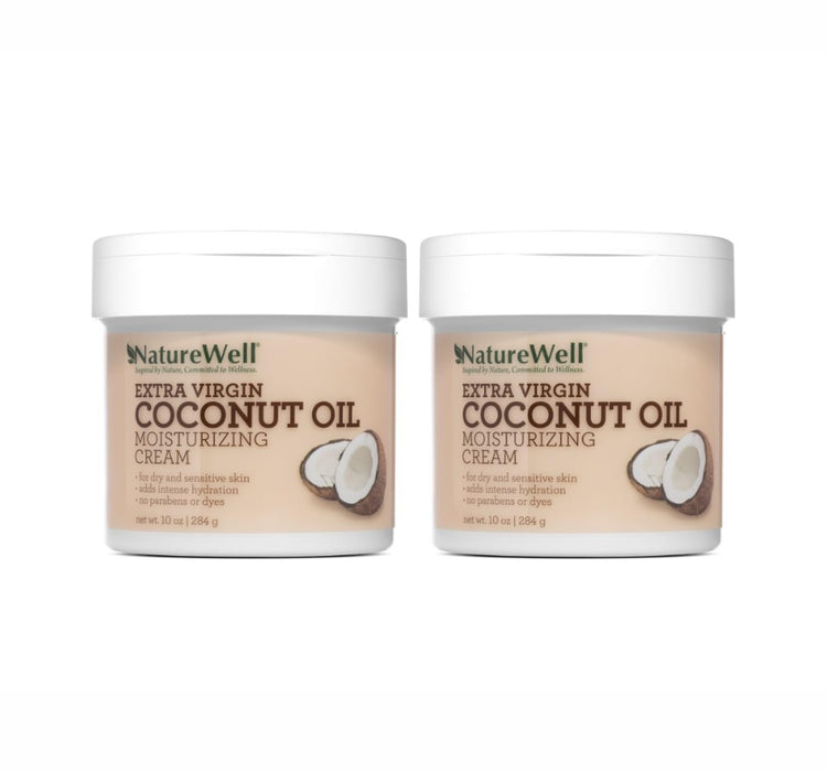 NATURE WELL Extra Virgin Coconut Oil Moisturizing Cream for Face & Body, Restores Skin's Moisture Barrier, Provides Intense Hydration For Dry Skin, 2 Pack - 10 Oz Each, (Packaging May Vary)