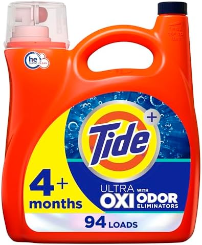 Tide Ultra OXI with Odor Eliminators Liquid Laundry Detergent Soap, HE Compatible, 94 Loads, 132 fl oz, Tide Laundry Detergent, Liquid Laundry Detergent (Packaging May Vary)