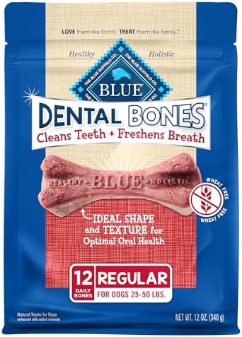 Blue Buffalo Dental Bones Regular Natural Dental Chew Dog Treats Bag, 12oz. Bag