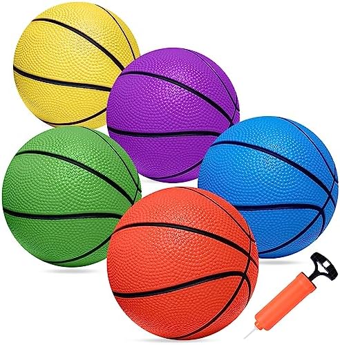 Mini Basketballs, 5 Pack 6" Inch Small Basketball Set with Pump Over The Door Mini Hoop Basketball Replacements Toy Basketball for Toddlers,Kids,Teenagers for Pool Indoors Outdoors
