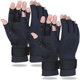 2 Pairs Copper Arthritis Gloves for Women Men, Compression Gloves with Adjust Strap for Arthritis, Wrist Support, Hand Pain, Fingerless Computer Typing Gloves for Carpal Tunnel, RSI (Large/X-Large)
