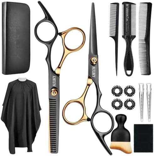Hair Cutting Scissors Shears Kits, 15 Pcs Professional Hairdressing Scissors Set, Stainless Steel Hairdressing Shears Set Professional Thinning Scissors for Barber/Salon/Home/Men/Women/Kids/Adults