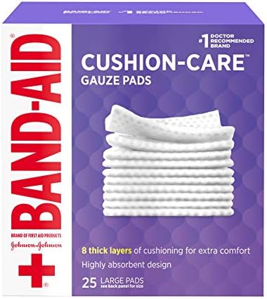 Band-Aid Brand Absorbent Cushion Care Sterile Square Gauze Pads for First Aid Protection of Minor Cuts, Scrapes & Burns, Non-Adhesive, Wound Care Dressing Pads, Large, 4 in x 4 in, 25 ct