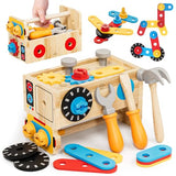 Montessori Kids Tool Set, Wooden STEM Toys for Toddlers, 2 Year Old Boy Gift for Birthday Christmas, Educational Pretend Play Tool Box, Learning Developmental Construction Toys for Ages 2-4