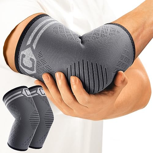 CAMBIVO 2 Pack Elbow Brace for Tendonitis, Tennis Elbow Compression Support Sleeve for Golfers Elbow Pain Relief, Arthritis, Bursitis, Workout, Weightlifting