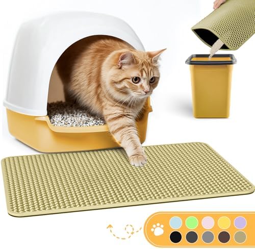 Cat Litter Mat - 23.2'' x 14.6'' Small Litter Trapping Mat, Easy to Clean Litter Box Mat, Waterproof, Urine-Proof, Non-Slip Kitty Litter Mats for Floor, Bright Yellow