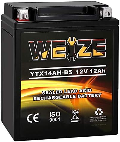 Weize YTX14AH-BS High Performance - Maintenance Free-Sealed AGM ATV Motorcycle Battery for Polaris Sportsman 570 Trail Blazer 250 Ranger 400 500 Suzuki King Quad 300 QuadRunner 250