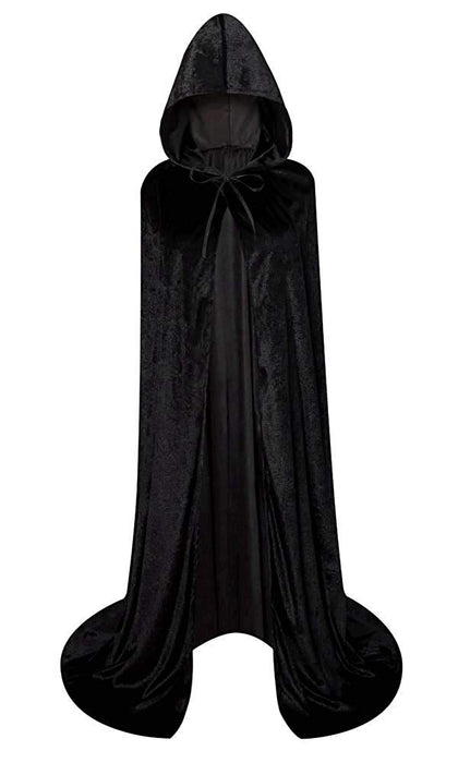 Full Length Hooded Velvet Cloak Halloween Christmas Fancy Cape Costumes Black