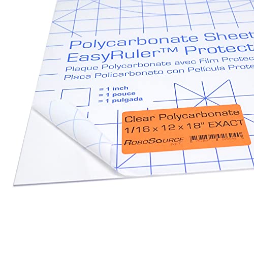 Polycarbonate Clear Plastic Sheet 12" X 18" X 0.0625" (1/16") Exact, EasyRuler Film, Shatter Resistant, Easier to Cut, Bend, Mold than Plexiglass. VEX Robot, Hobby, DIY, Industrial. Glass Replacement