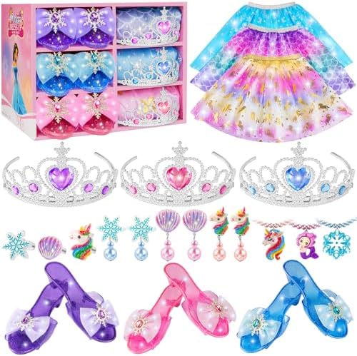 Princess Dress Up for Girls - Dress Up Clothes for Girls with Princess Shoes, Princess Toys Sets Gifts for 4-6 Years Old