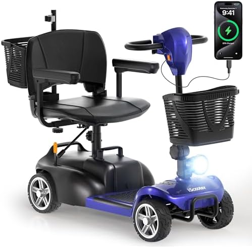 iScooter X02 Pro Mobility Scooter, 20Miles Foldable Mobility Scooter for Seniors & Adult, Powered Electric Wheelchair Device with Removable Battery, 300lb Capacity,Dual Baskets,Crutch Holder,USB Port