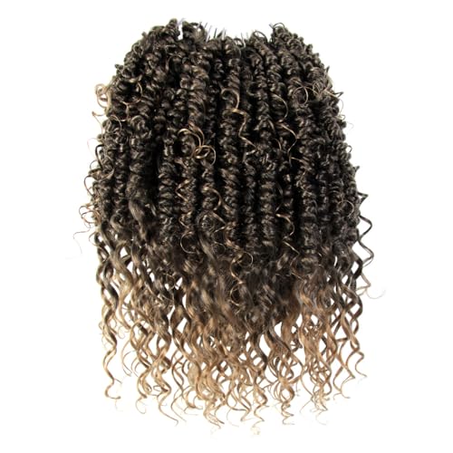 Boho Crochet Passion Twist Hair Pre looped, 10 Inch Goddess Passion Twist Crochet Hair with Curly Ends 8 Packs Ombre Honey Blonde Pre-twisted Bohemian Crochet Braids (8 PCS/88 STRANDS, T27)