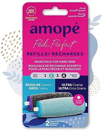 Amope Pedi Perfect Electric Callus Remover Foot File Roller Head Refills, with Diamond Crystals, Removes Hard & Dead Skin, Mixed Pack for Hard Skin, 1 Regular Coarse & 1 Ultra Coarse Refill – 2 Count