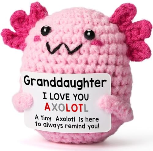 Granddaughter Gifts from Grandma Grandpa or Grandparents, Crochet Axolotl for Year Old Girl Teens Teenage, Best for Birthday, Christmas Ornament or Card for Stocking Stuffers, Valentines