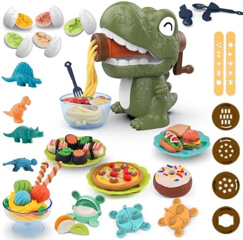 Dough Sets for Kids 2-4, Dinosaur Noodle Maker Toy, Play Set with Dinosaur Modle Eggs, Kitchen Toy Play Clay for Making Noodle Cookies, Gift for 3 4 5 6 7 8 Year Old Boys Girls (Dinosaur)