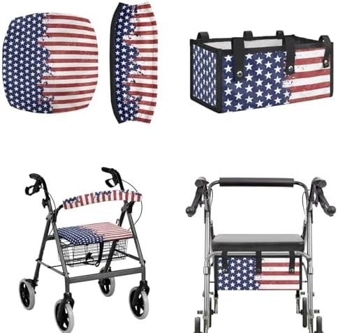LedBack American Flag Walker Seat Backrest Covers Rollator Walker Replacement Storage Bag for Rollator Seat & Roller Bar Covers