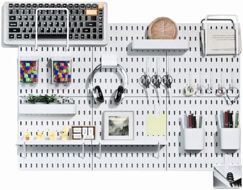 Keepo Pegboard Combination Kit, Pegboards and Accessories Modular Hanging for Wall Organizer, Crafts Organization, Ornaments Display, Nursery Storage, Peg Board (White, 33″×22″)