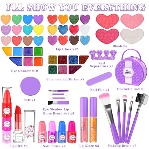 Kids Makeup Kit for Girl, 66 Pcs Washable Makeup Set for Little Girls, Real Cosmetic Set Pretend Play Makeup Toy Beauty Set Christmas & Birthday Gift Age 3 4 5 6 7 8 9+ Year Old Kids Toddler Toys