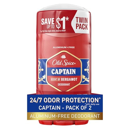 Old Spice Deodorant for Men, Aluminum Free, 24/7 Odor Protection, Captain with Bergamot Scent, 3 oz (Pack of 2)