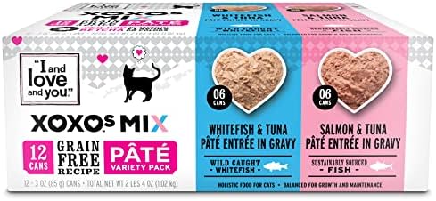 I and love and you XOXOs Wet Cat Food - Whitefish + Salmon Pâté Variety Pack - Grain Free, Filler Free, 3oz Pack of 12 Cans