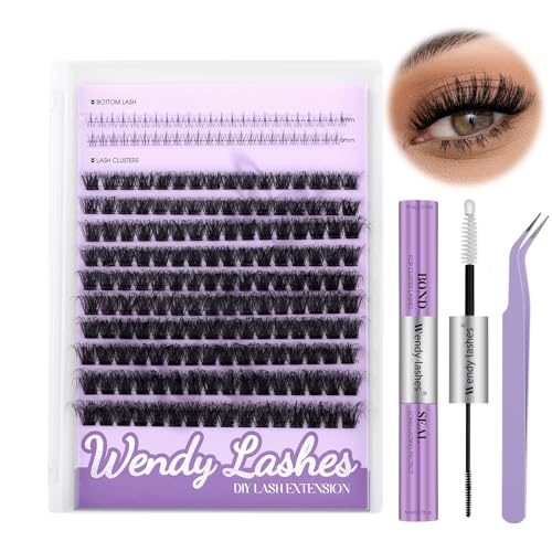 WENDY Lashes Clusters DIY Eyelash Extension Kit - 3D Effect C3 & Bottom Lashes with Bond and Seal Tweezers Cluster Eyelash Extensions Wispy Soft Individual Lashes, Suitable for Beginners, 10-16 MM