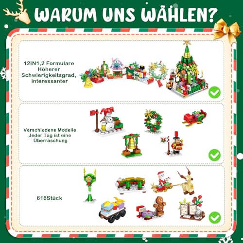 Advent Calendar 2024, 24 Boxes of Christmas Countdown Advent Calendars, 12-in-1 Christmas Tree and Street Building Blocks Set, For Children Teens Boys Girls Women Men Holiday Gift Ideas