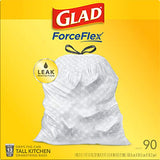 Glad Trash Bags, ForceFlex Tall Kitchen Drawstring Garbage Bags (Package May Vary), White, 13 Gallon, 90 Count