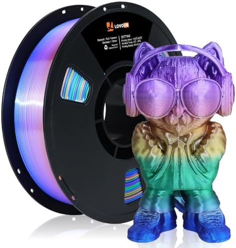 LOVOON Silk 3D Printer Filament pla Shiny Rainbow PLA Filament 1.75mm Color Change by Length PLA 3D Printing Filament Multicolor Shift Cyberpunk Purple/Brass/Green/Ice Blue,1kg (2.2lbs)/Spool