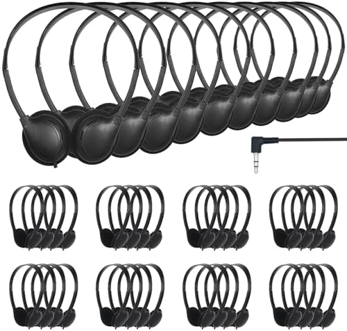 Bulk Headphones for Classroom Students 30 Pack Class Set Headphones for School Students Library Teen and Adult 3.5mm Jack (Black)