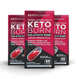 Keto Science Keto Burn Dual-Action Fat Burner Capsules, Supports Weight Loss, Boost Metabolism, May Increase Energy, BHB Salts, Ketones, CLA, Caffeine, EGCG, 180 Capsules, 45 Servings, 3 Pack, Multi
