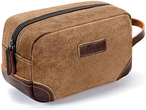 emissary Men's Toiletry Bag, Leather and Canvas Travel Toiletry Bag, Dopp Kit for Men, Travel Bathroom Bag Men's Shaving Kit, Travel Kit Small Bags for Men, Shaving Bag for Travel Accessories (Brown)