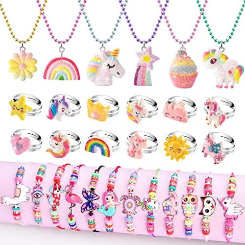 Kids Jewelry for Girls 4-6, Little Toddler Girl Costume Dress Up Jewelry Set Ages 6-8, Childrens Play Rings Necklace Bracelets for Toddlers, Kid Unicorn Gifts Age 3-5 5-7 4 5 6 7 8 Year Old Gift Ideas