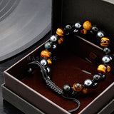 HASKARE Triple Protection Bracelet, Genuine Tigers Eye Black Obsidian and Hematite 8mm Beads Bracelet for Men Women, Crystal Jewelry Stone Bracelets Christmas Gifts for Men Bring Luck Prosperity